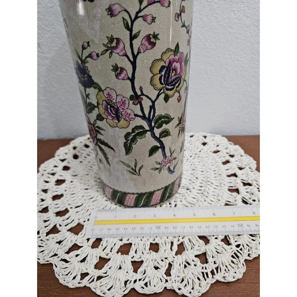 Asian‎ Porcelain Cylindrical Vase Vintage Garden Ridge 12